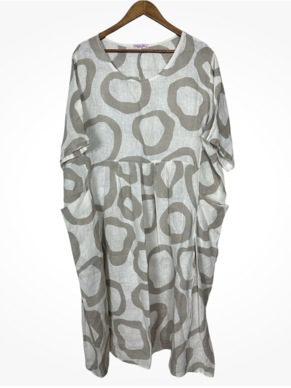 Caterina Ricci Linen Print Dress Womens Size 1X Short Sleeve Pullover Artsy